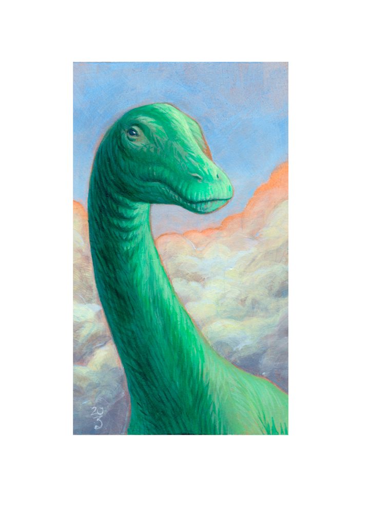 Apatosaurus, Acrylic on paper, 14.8cm X 21cm, © Cristian Roux 2023