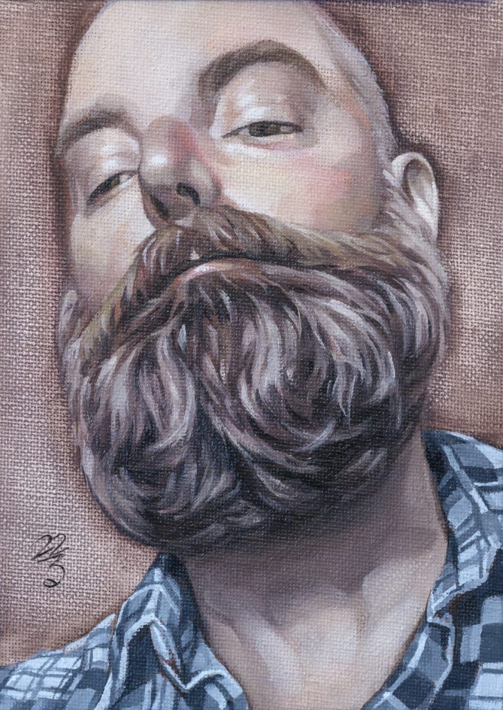 Self Portrait I 2022, 
Oil on canvas, 5 x 7 in., © Cristian Roux 2023