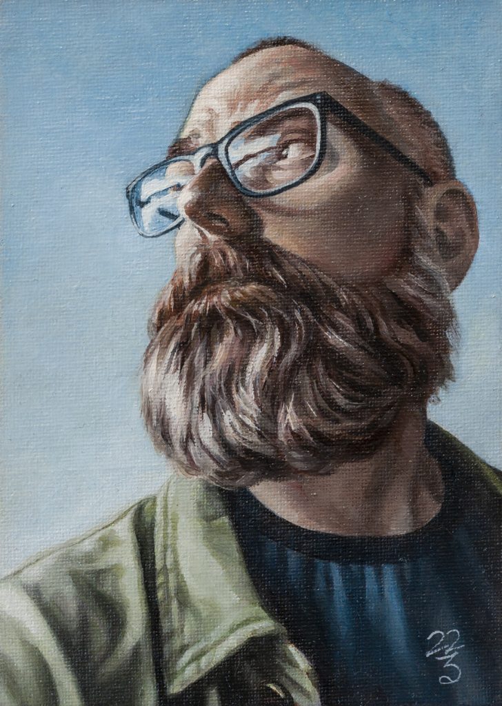 Self Portrait II 2022, 
Oil on canvas, 5 x 7 in., © Cristian Roux 2023